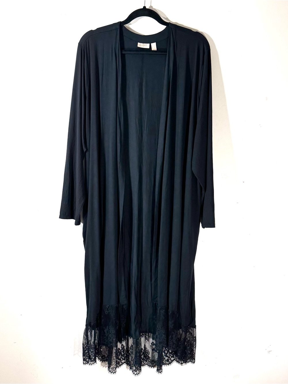 LOGO Lavish Lori Goldstein Black Duster lace Hem 2X Witchy Goth Halloween